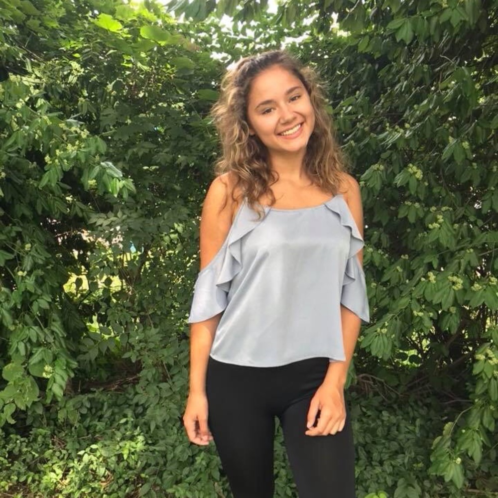 Blue Blush Gray Cold Shoulder Crop Top - Picture 1 of 1